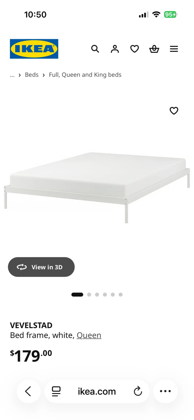 IKEA VEVELSTAD Queen Bed Frame - White