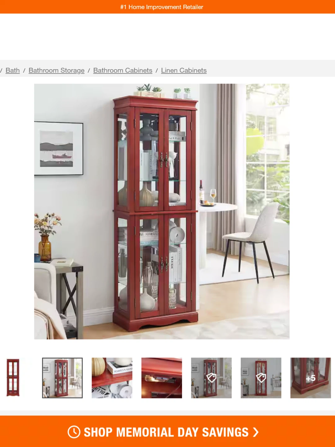 Red display Cabinet with Glass Doors