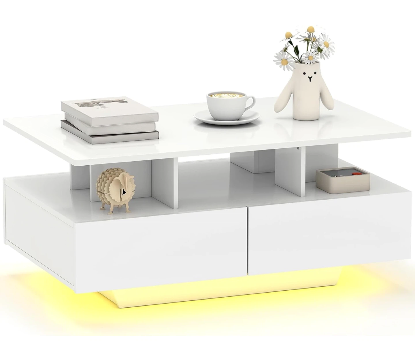 Led coffee table with storage