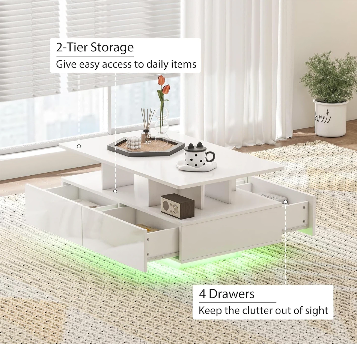 Led coffee table with storage - photo 4