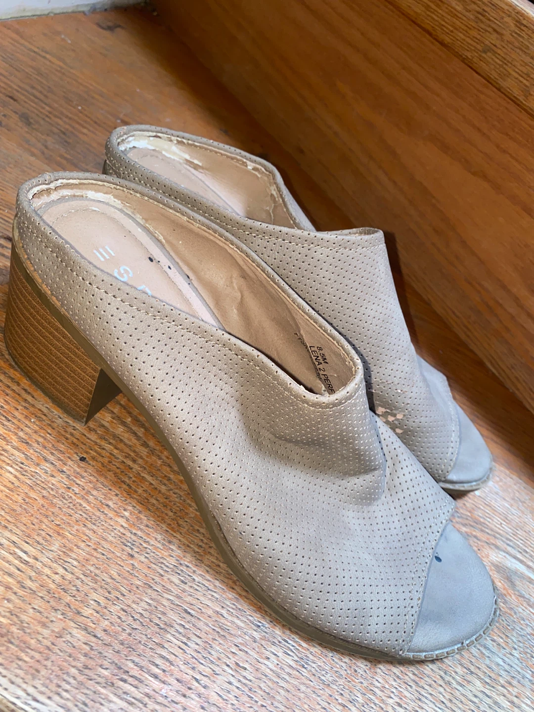 Esprit Perforated Heeled Mules - Taupe - photo 2