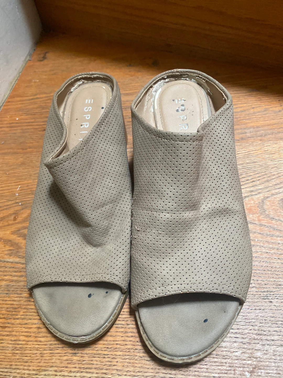 Esprit Perforated Heeled Mules - Taupe