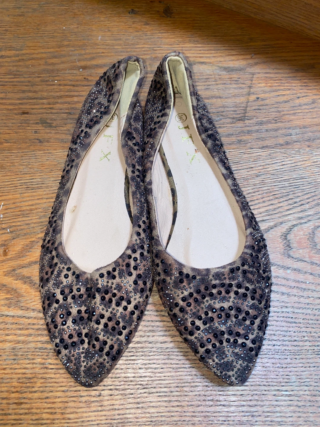ALEX Flat Bejeweled Leopard Print Shoes