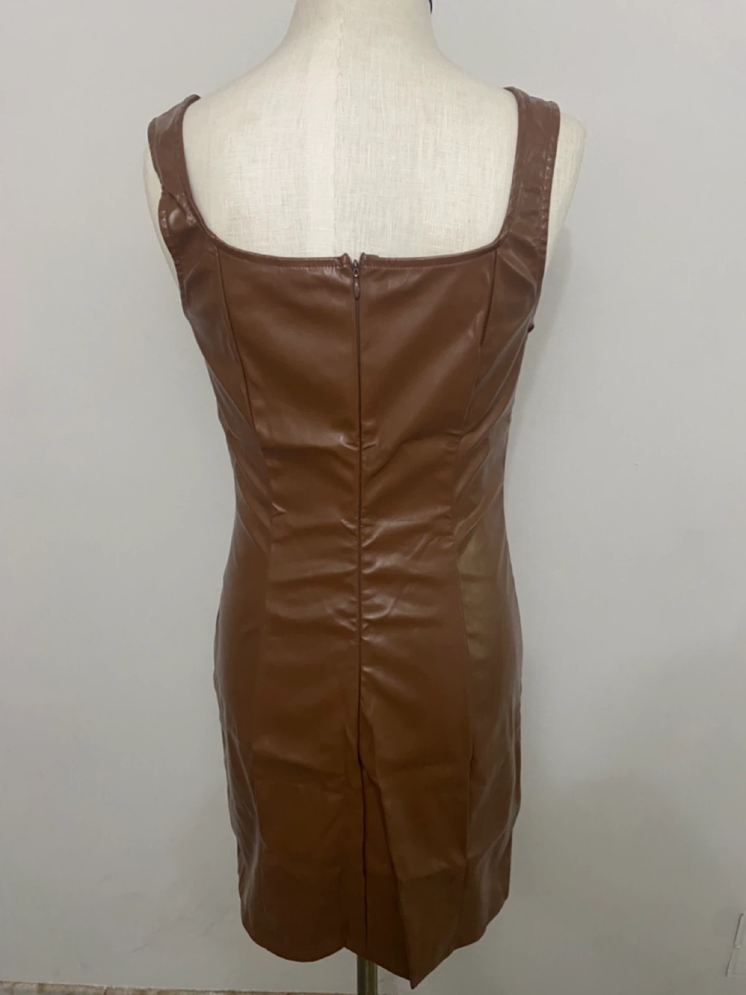 Shein Brown Faux Leather Square Neck Mini Dress Size M - photo 2