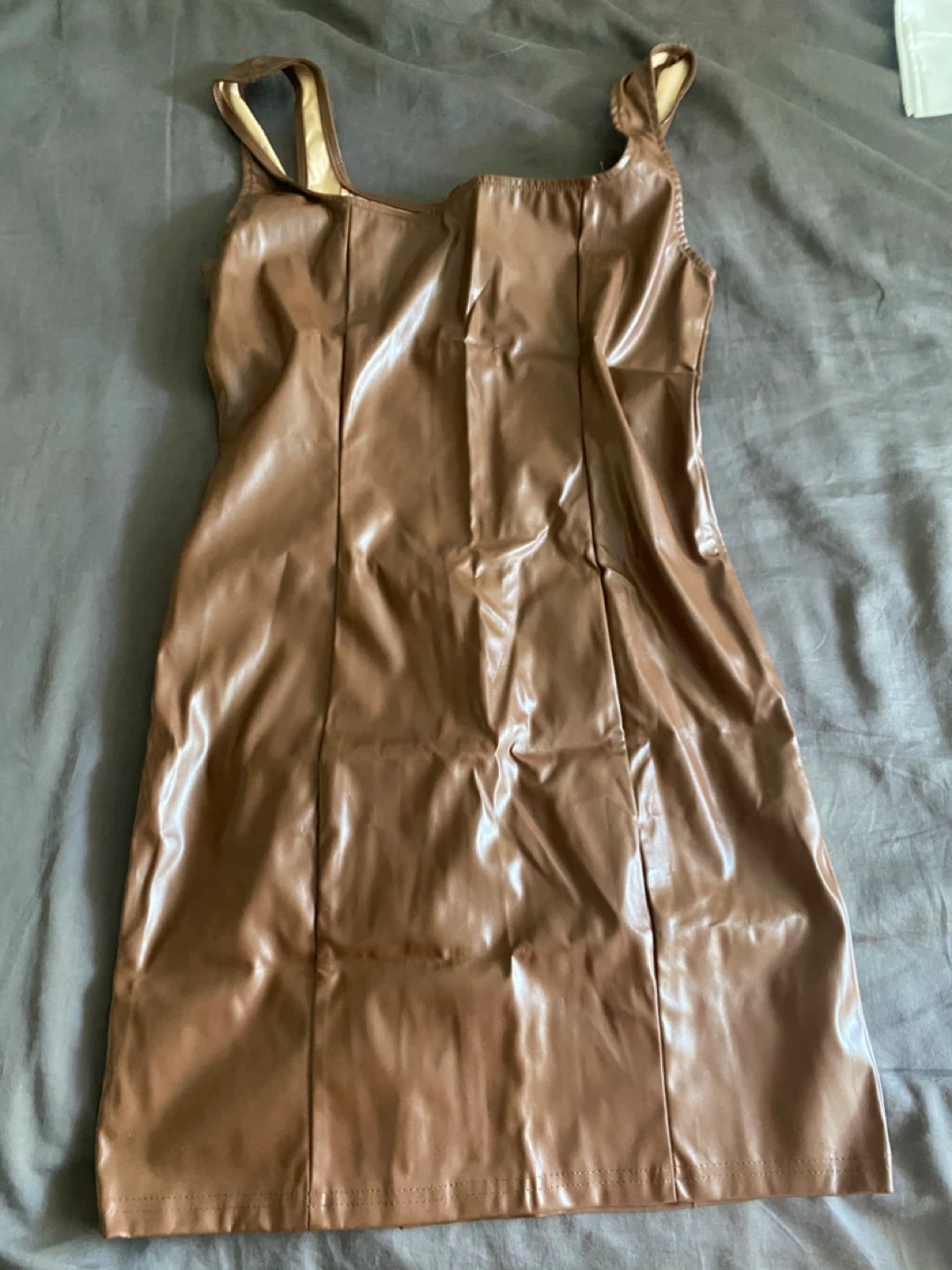 Shein Brown Faux Leather Square Neck Mini Dress Size M - photo 4