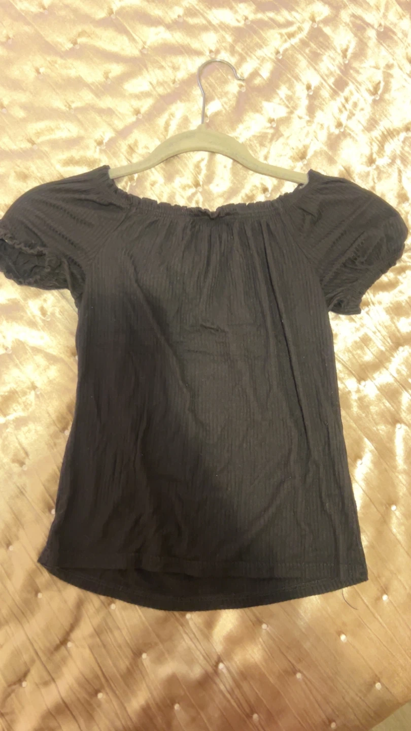 Black Puff Sleeve Off-the-Shoulder Top - photo 3