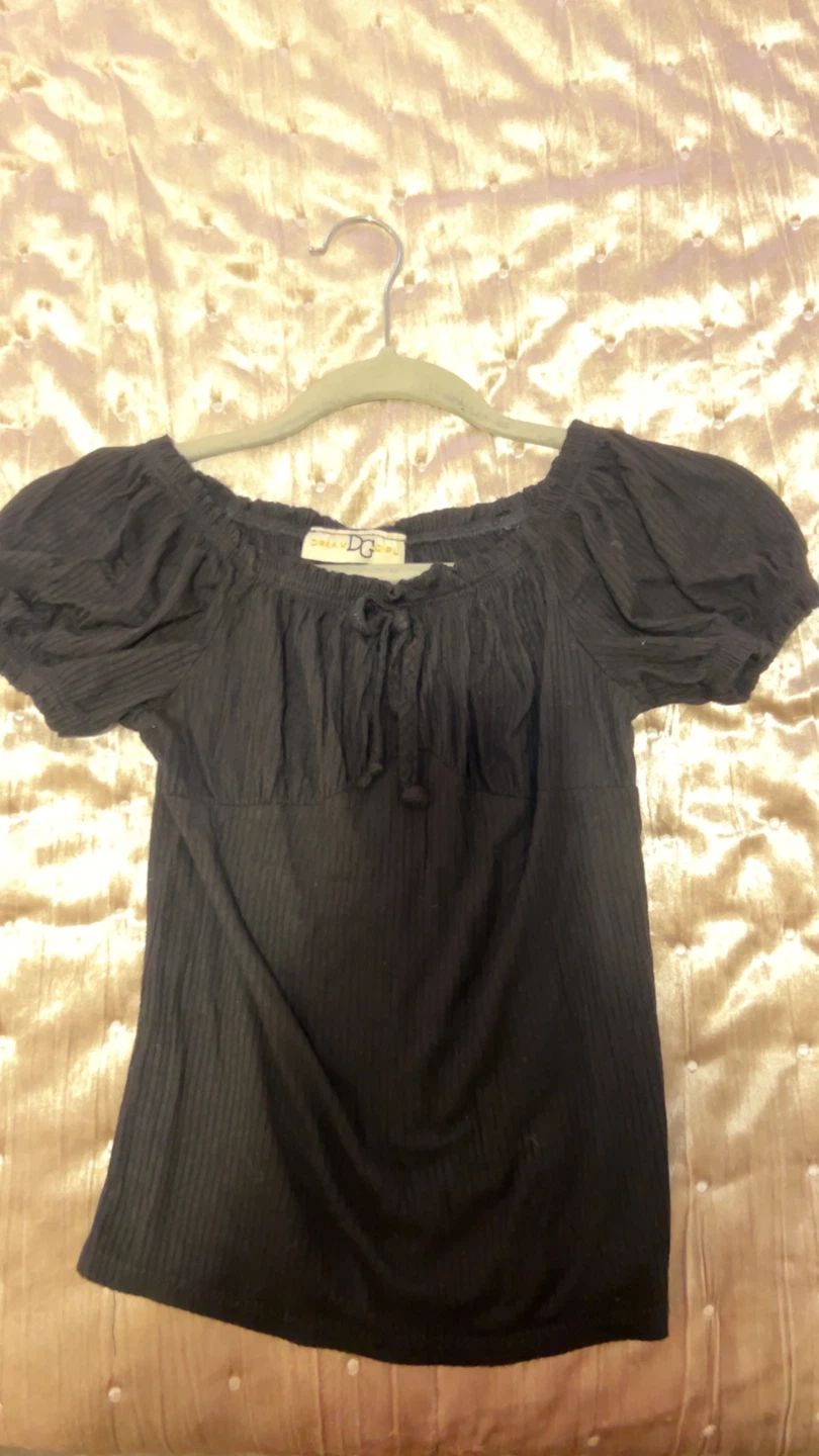Black Puff Sleeve Off-the-Shoulder Top - photo 2