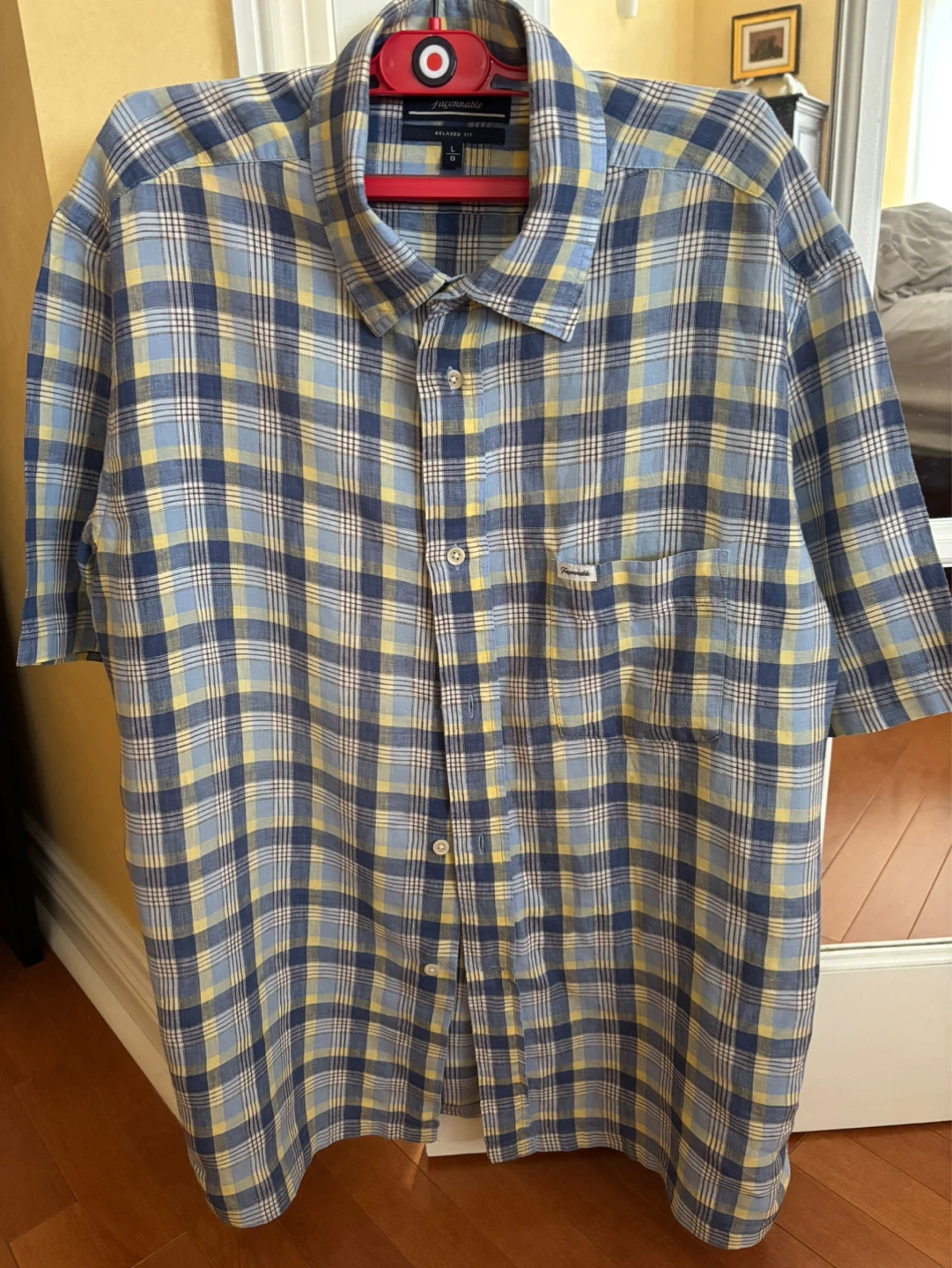 Faconnable Relaxed Fit Plaid Linen Button-Up Shirt - Size L