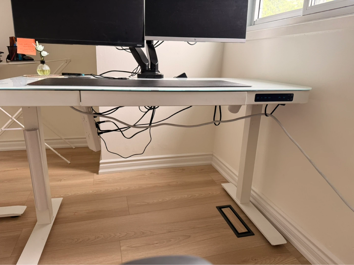 Electric Standing Desk – White Glass Top–(2 Available)
