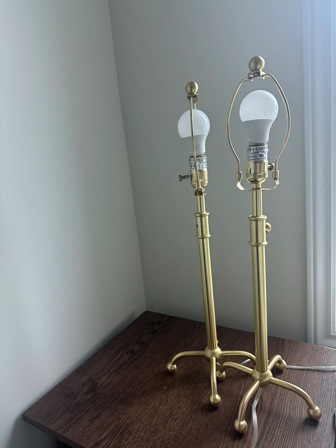 Brass Table Lamps with Grey Shades - Pair