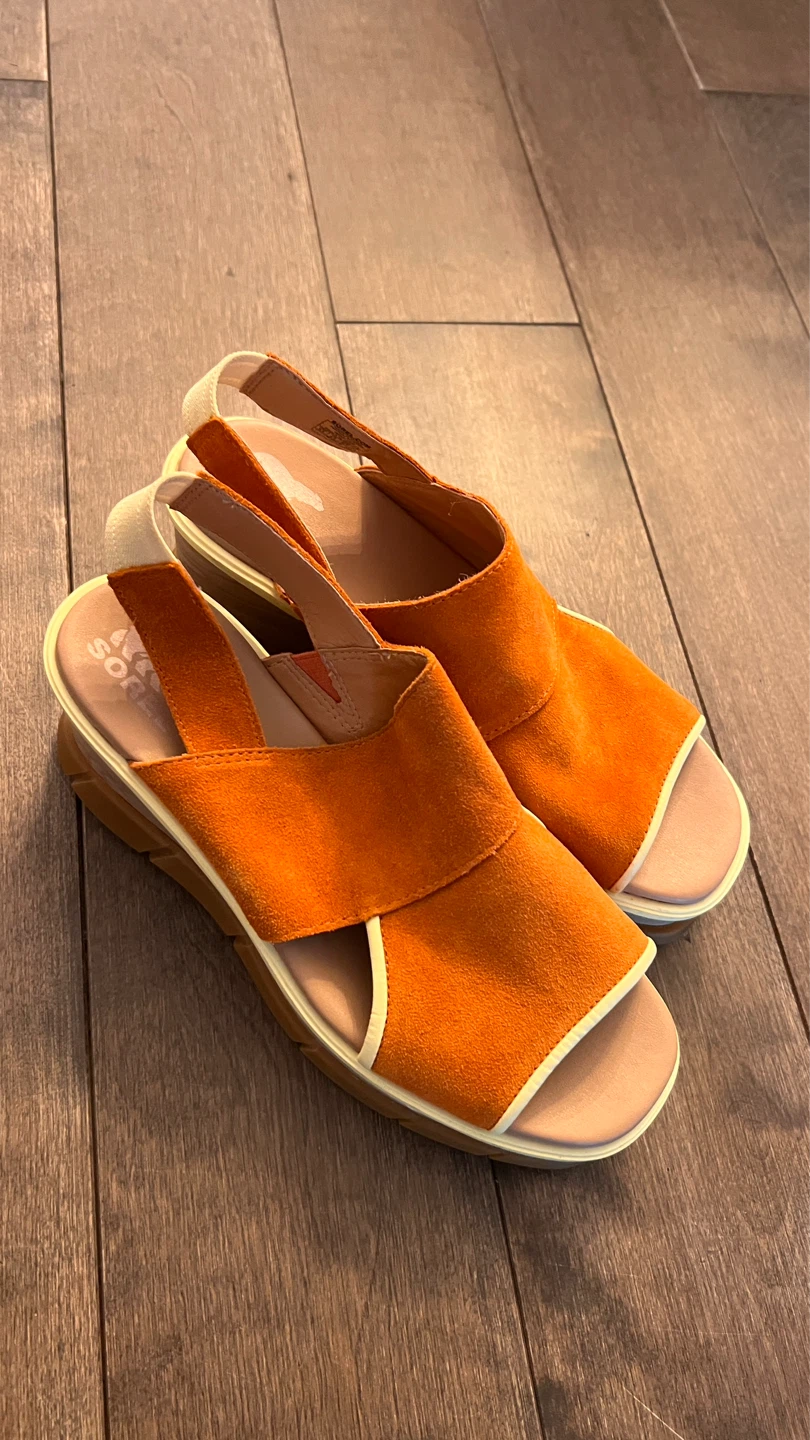 Sorel Orange Suede Wedge Sandals