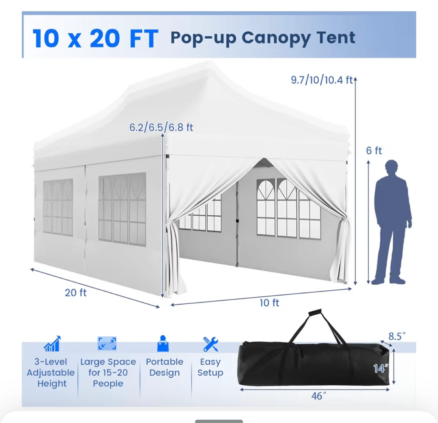 10 x 20 FT White Pop-up Canopy Tent