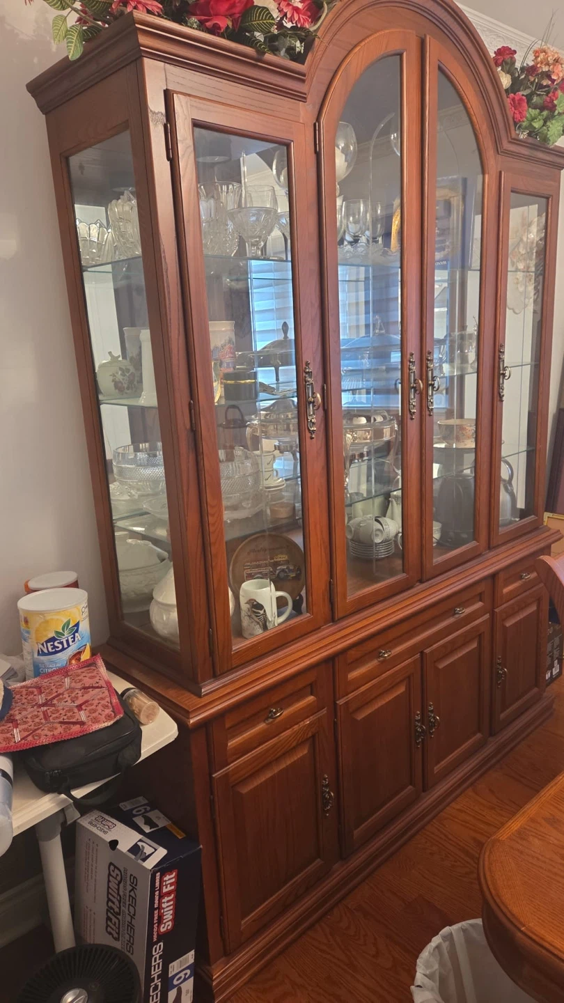 Solid Oak China Cabinet with Glass Doors