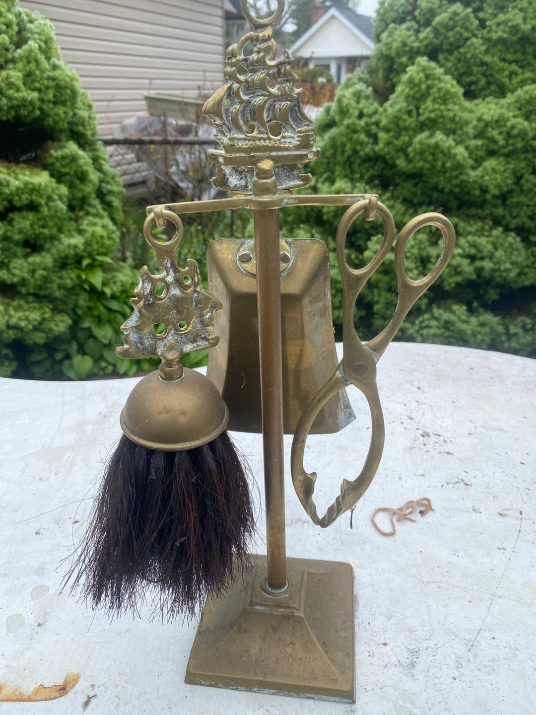 Brass Fireplace Tool Set with Ship Decor - photo 2
