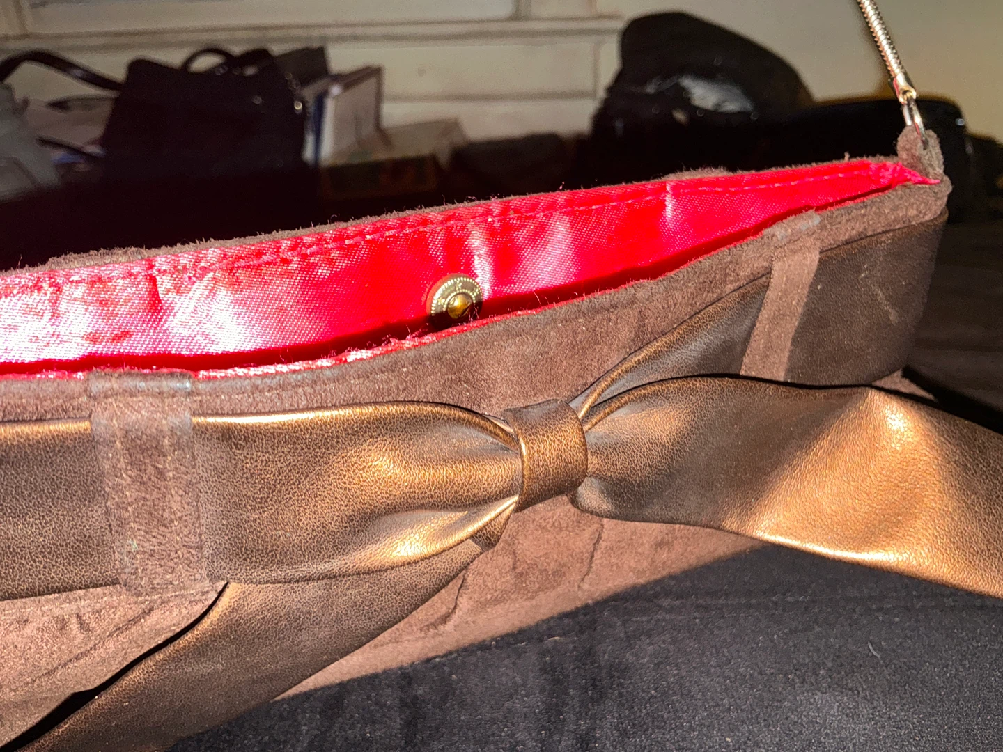 Brown Suede Clutch with Rose Gold Bow - photo 5