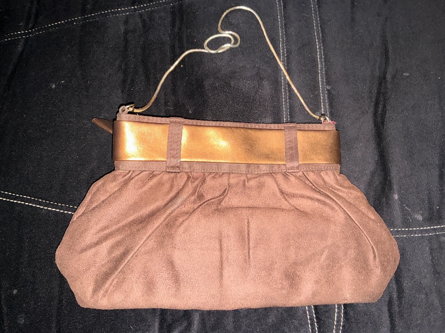 Brown Suede Clutch with Rose Gold Bow - photo 2