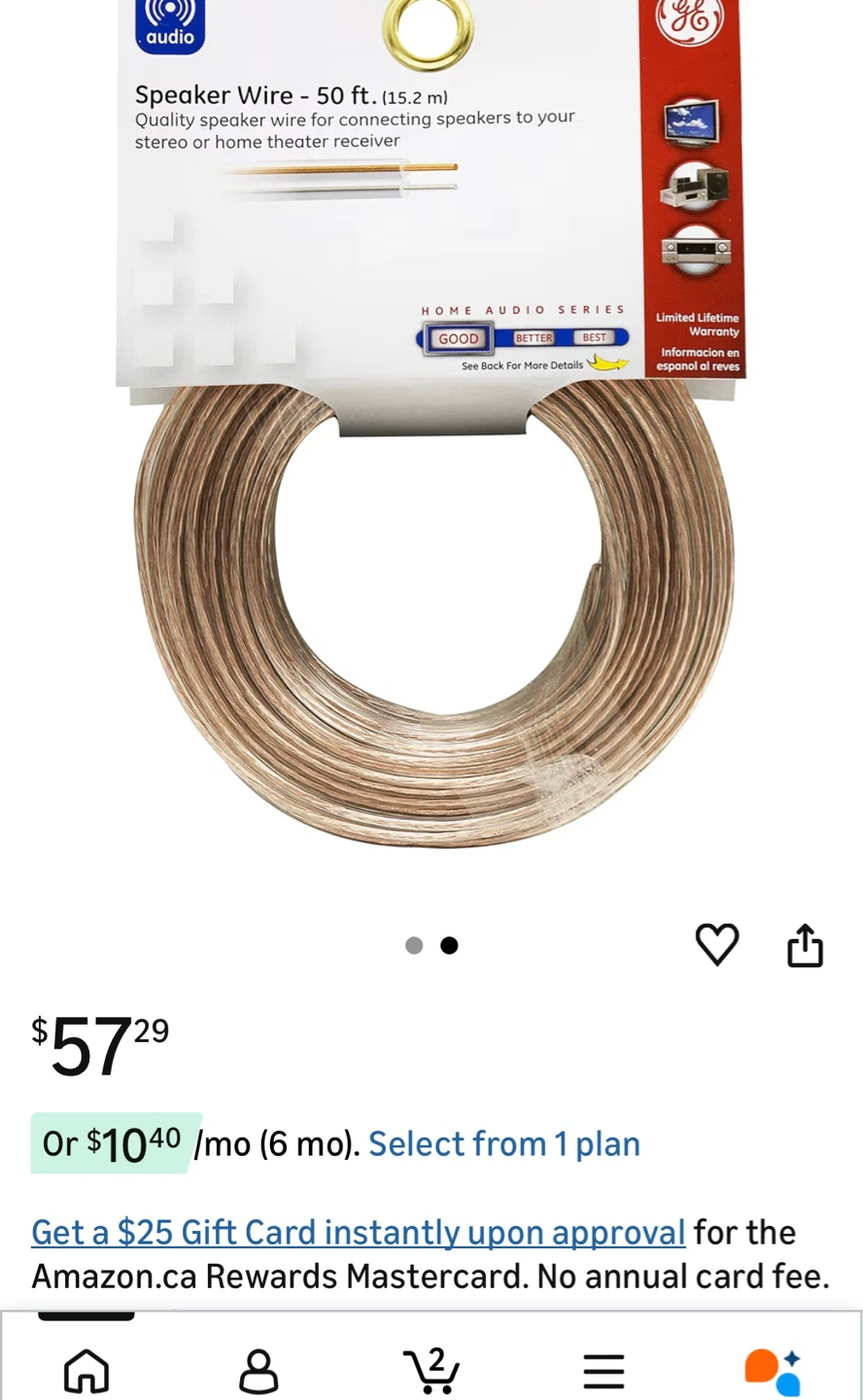 NEW - GE Speaker Wire - 50 ft