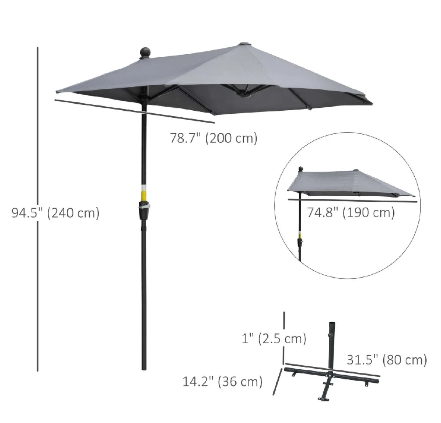 Outsunny Patio Umbrella - Grey - photo 2