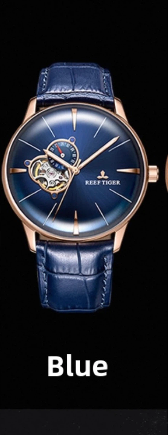 REEF TIGER Blue Crocodile Leather Strap Automatic Watch - photo 3