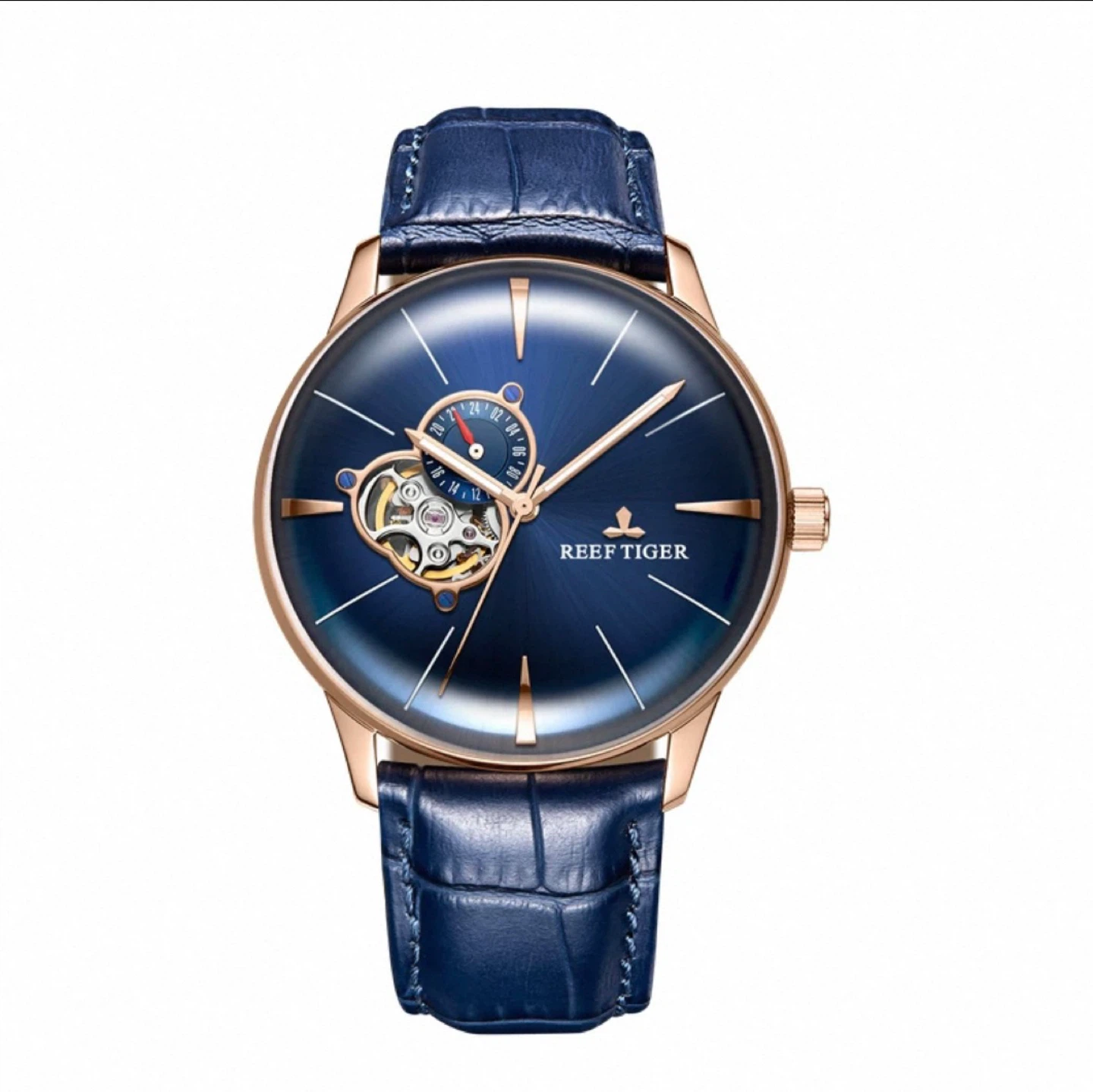 REEF TIGER Blue Crocodile Leather Strap Automatic Watch - photo 2