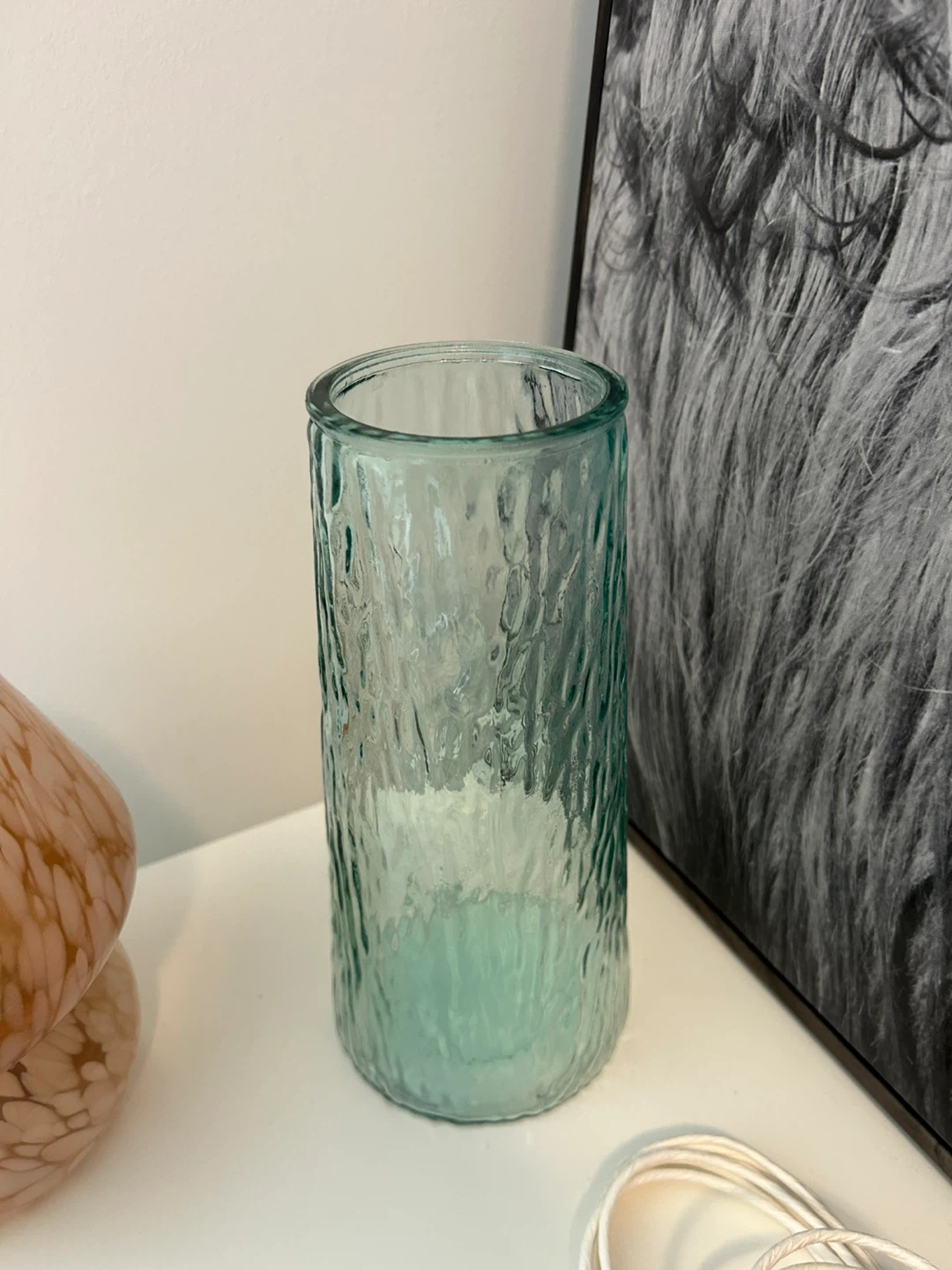 Textured Green Glass Flowe Holder