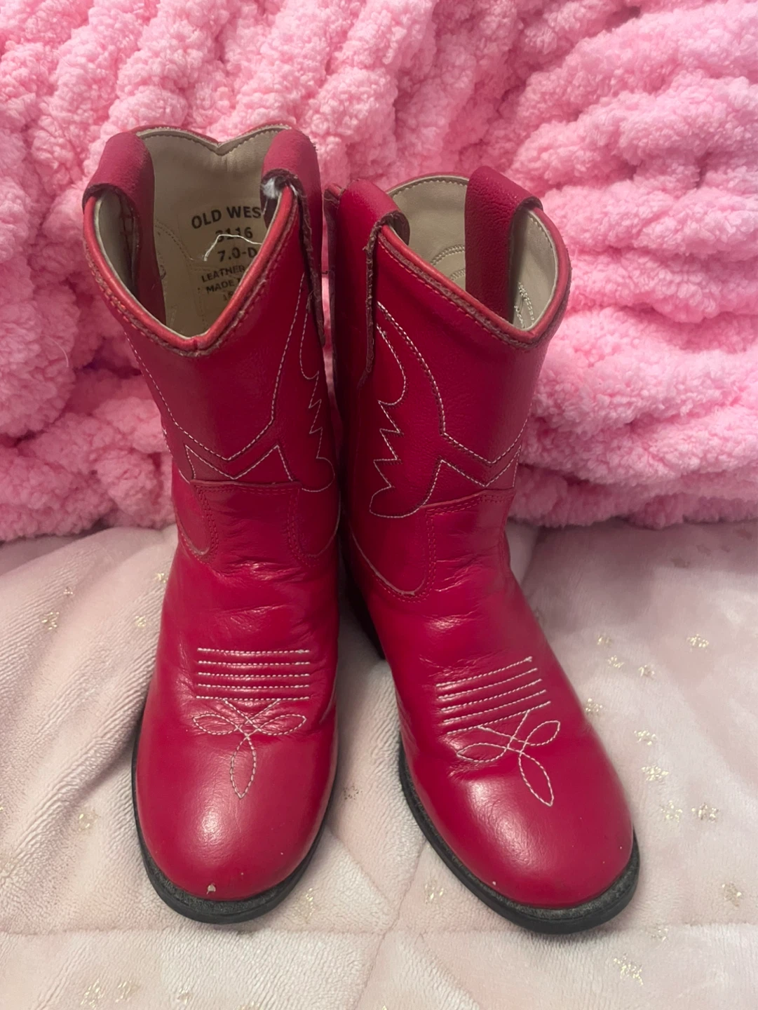 Toddler Old West Red Leather Cowboy Boots - Size 7.0-D
