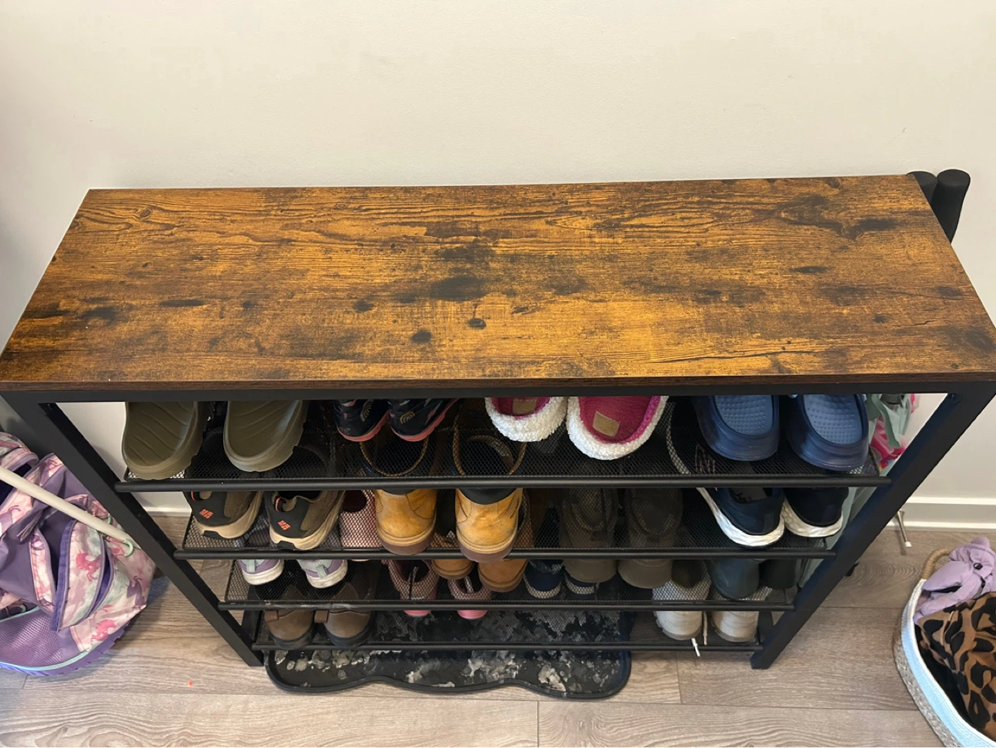 Rustic Wood Top 5-Tier Shoe Rack Organizer