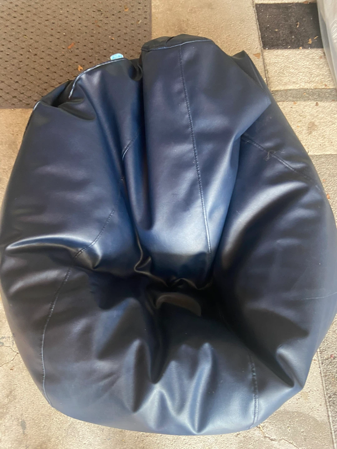 Navy Blue Faux Leather Bean Bag Chair