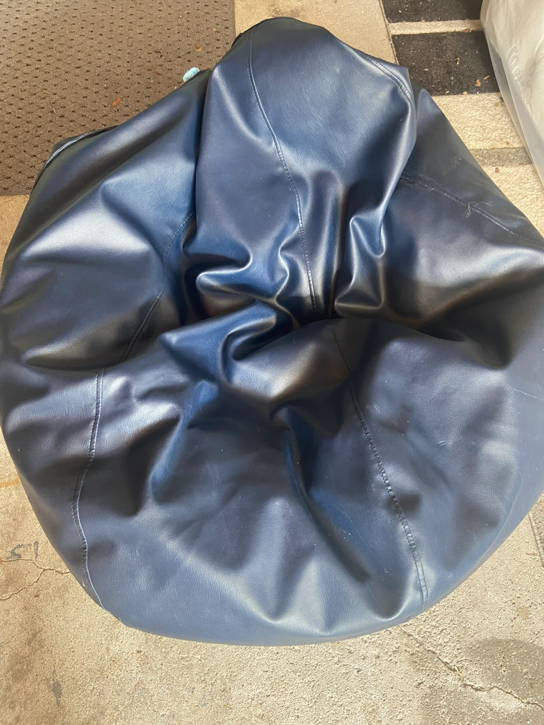 Navy Blue Faux Leather Bean Bag Chair - photo 2