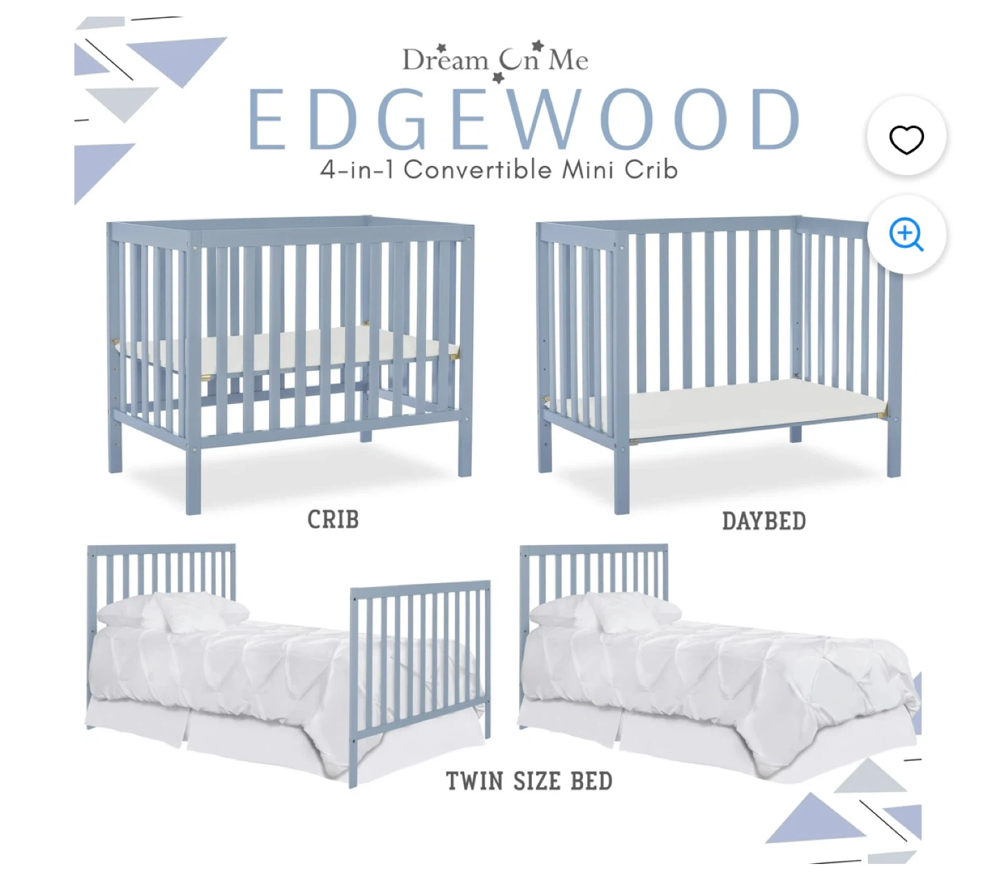 4-in-1 Convertible Mini Crib and Mattress for Sale - photo 3