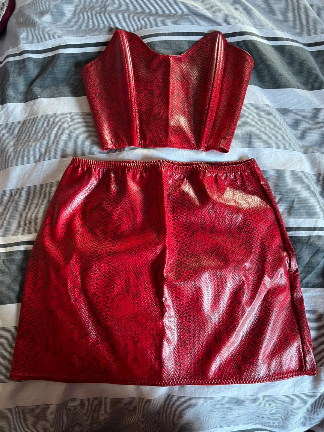 Red Snake Print Corset Top and Mini Skirt Set