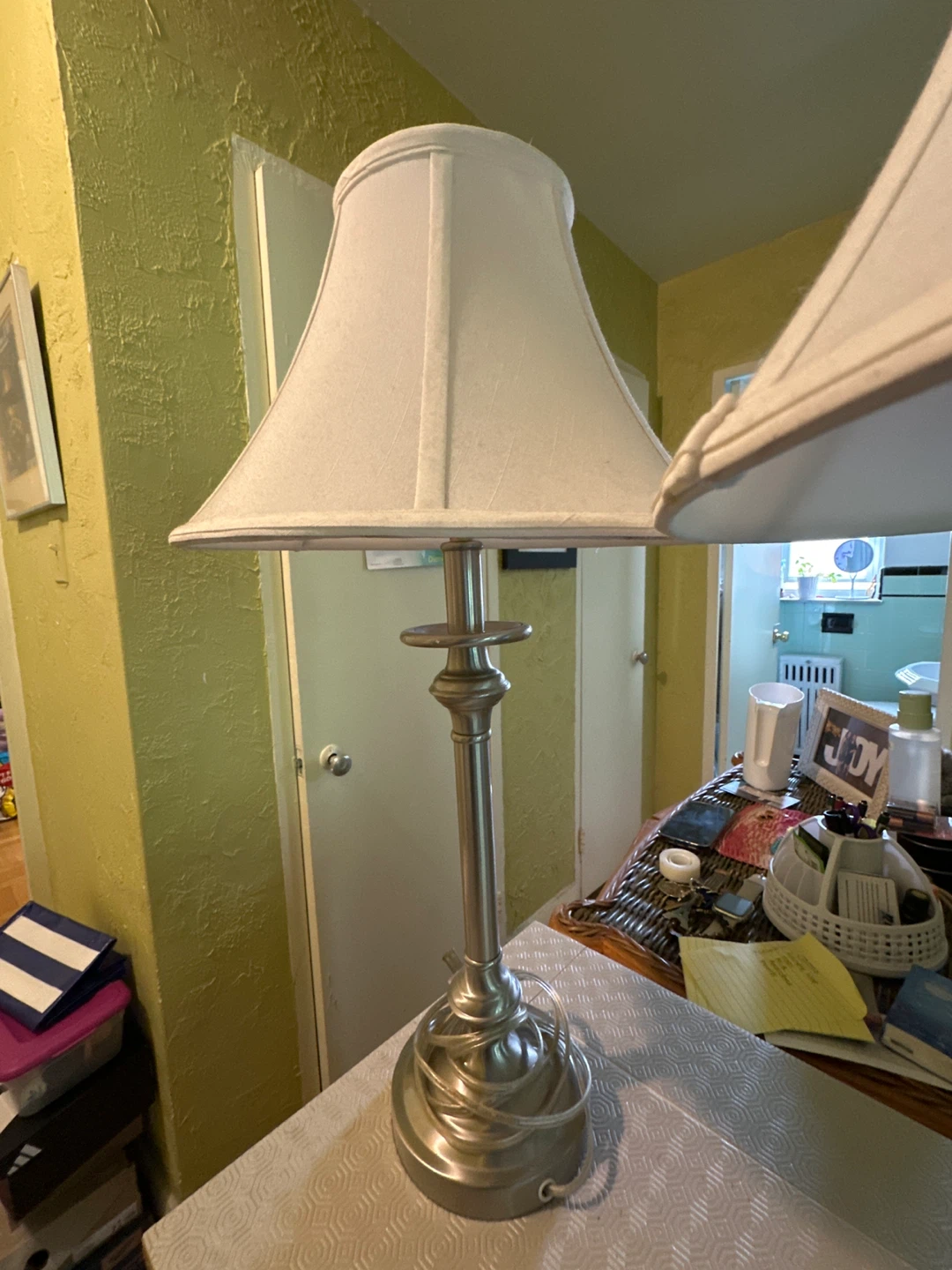 2 Silver Table Lamps with White Shades (Set of 2) - photo 2