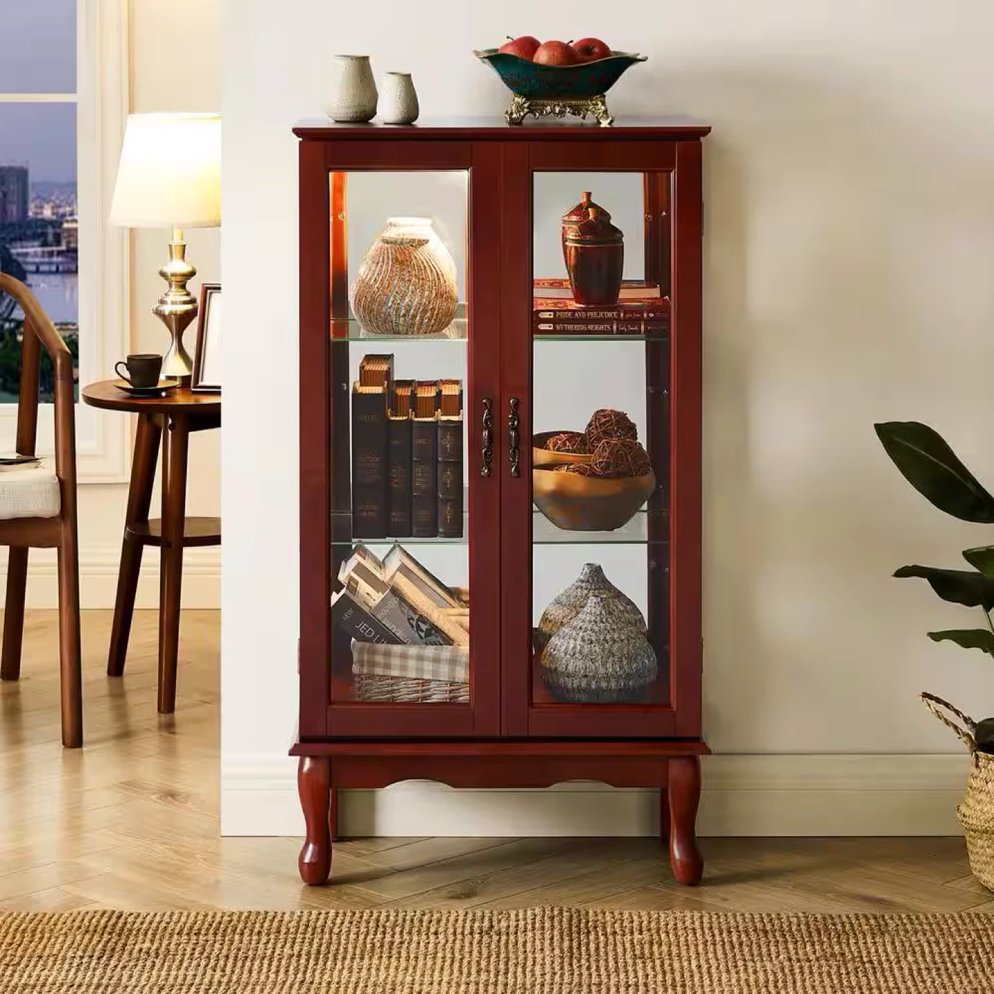 Brand new in box, Cherry Wood Display Cabinet with Glass Doors