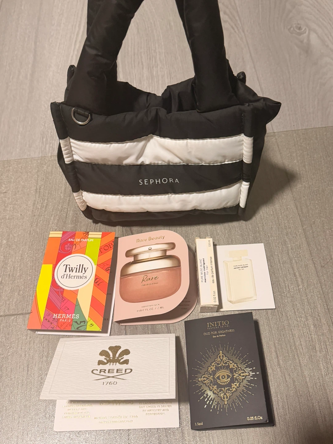 Sephora Puffer Tote Bag with Perfume Samples