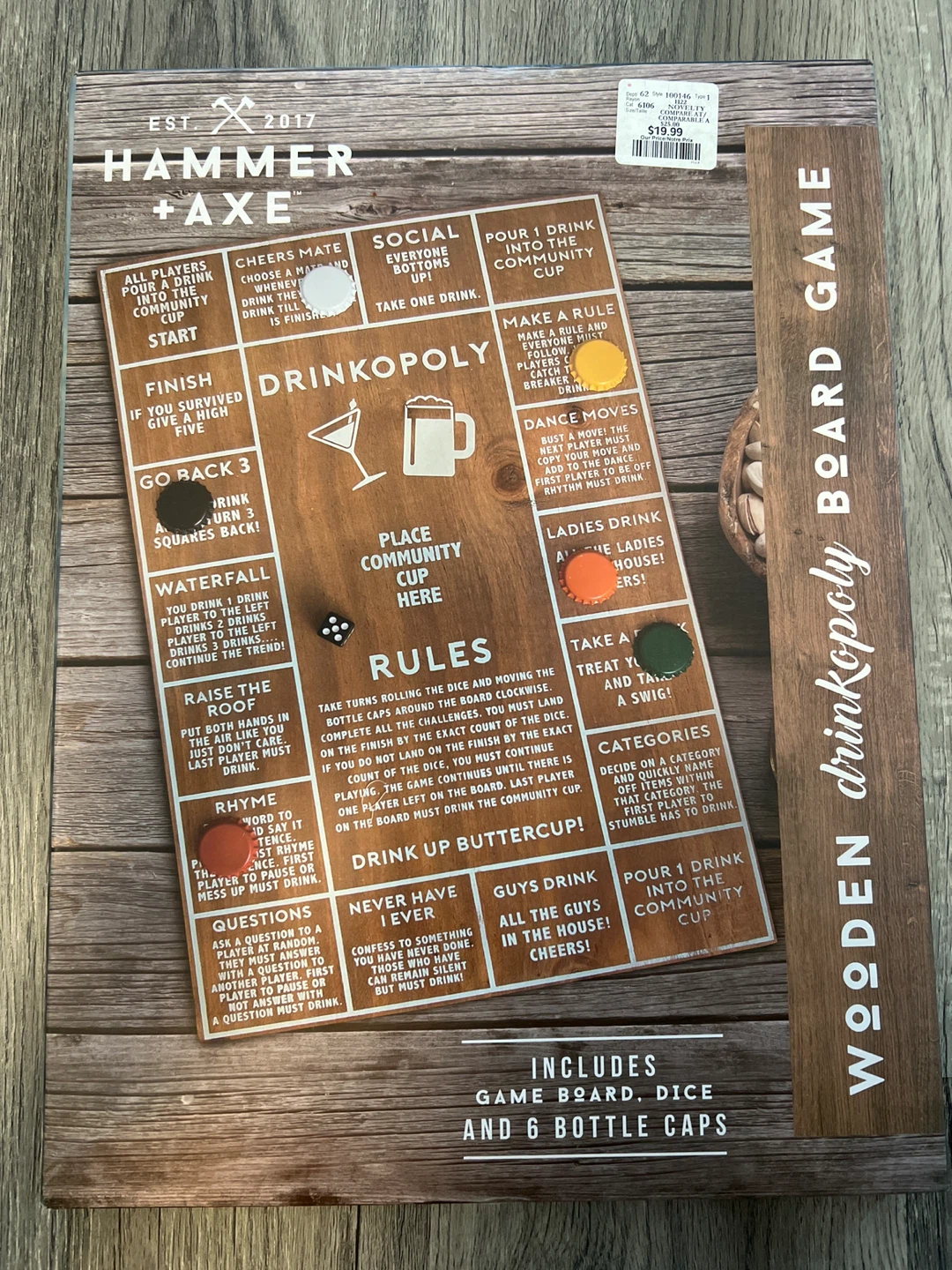 Hammer + Axe Drinkopoly Wooden Board Game