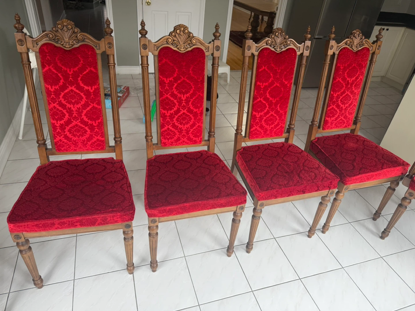 Vintage Red Upholstered Dining Chairs