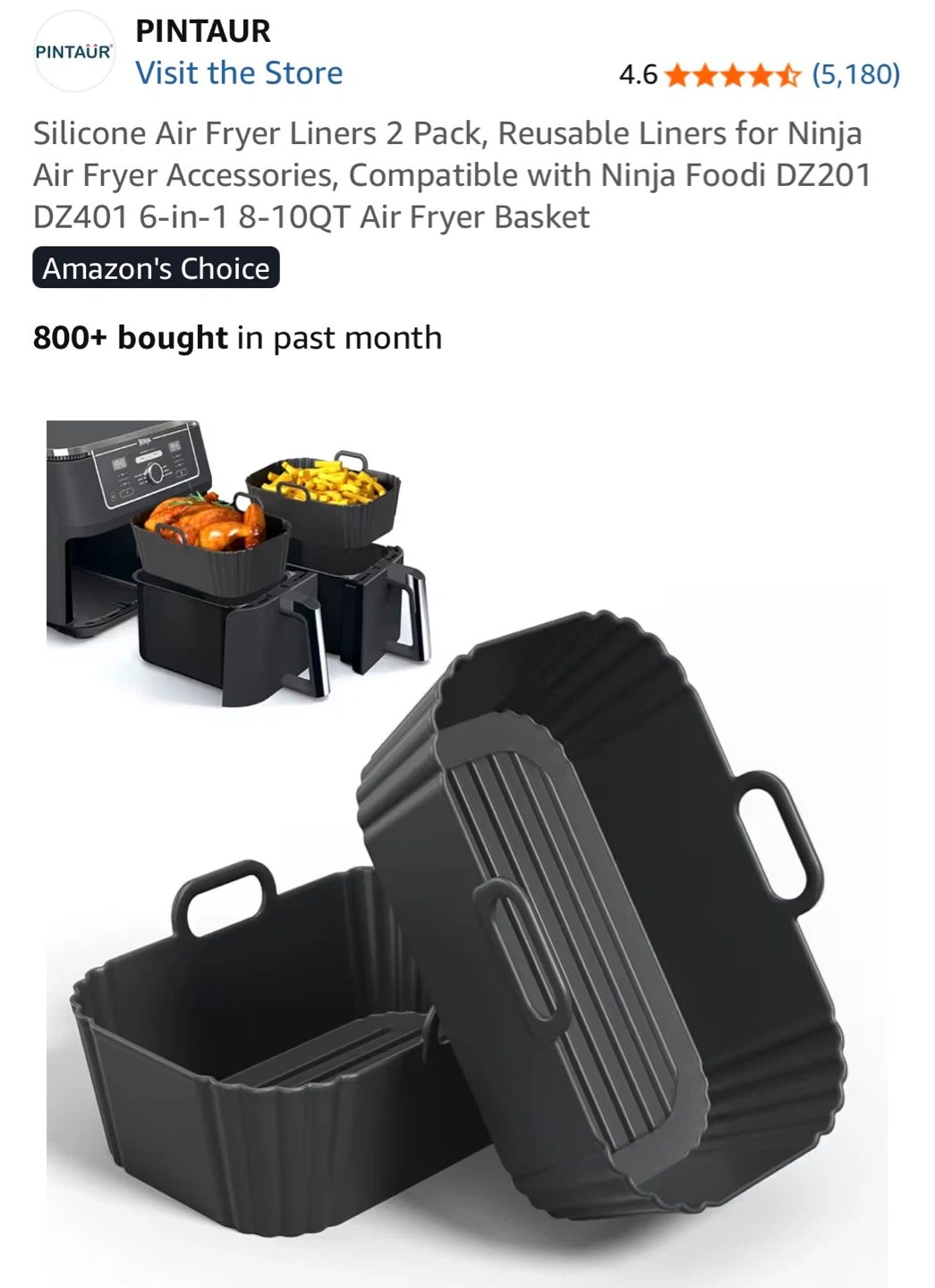 PINTAUR Silicone Air Fryer Liners 2 Pack