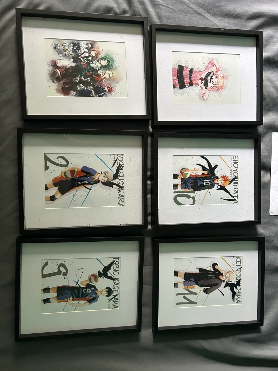 Anime Set - 6 Black 8x10 Frames + Extra Prints - MHA and HAIKYUU