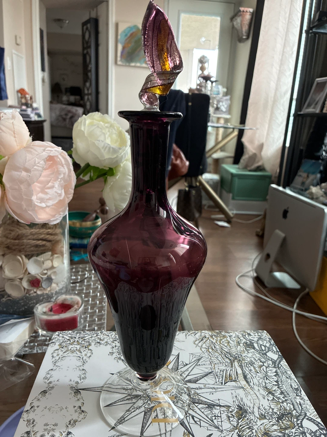 Murano Purple Glass Vase with Clear Base - photo 3