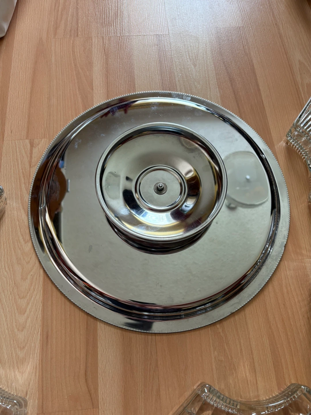 Vintage Kromex Lazy Susan, Chrome & Ribbed Glass Relish Server - photo 5