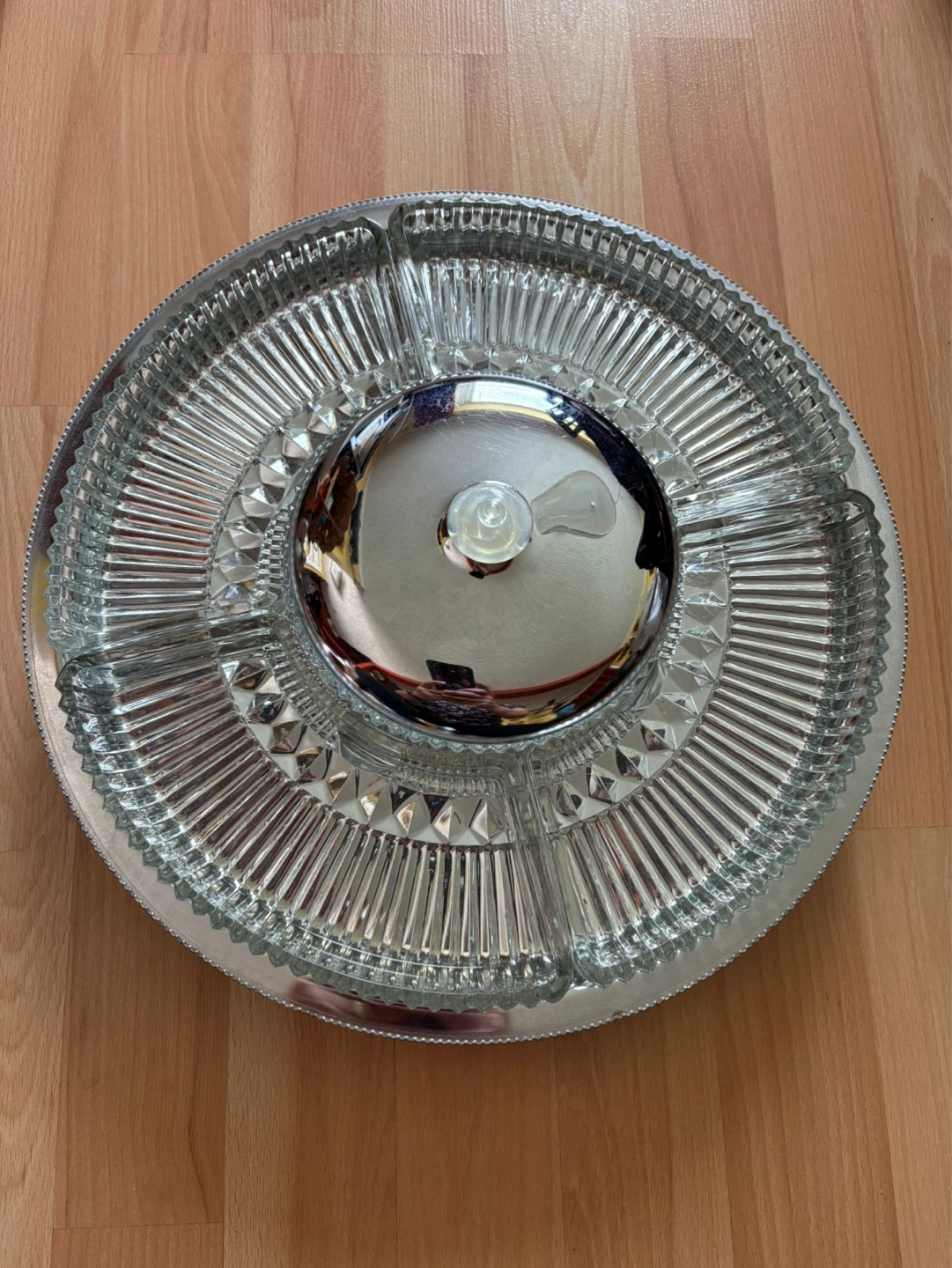 Vintage Kromex Lazy Susan, Chrome & Ribbed Glass Relish Server - photo 3