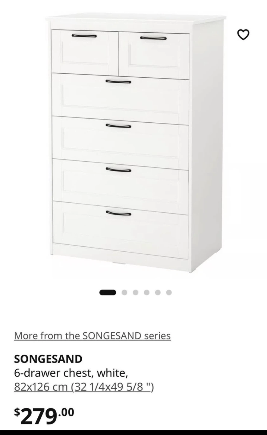 IKEA SONGESAND 6-Drawer Chest, White