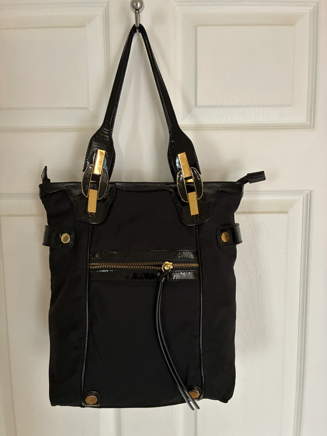 Treesje Designer Black Nylon/Leather Tote Bag