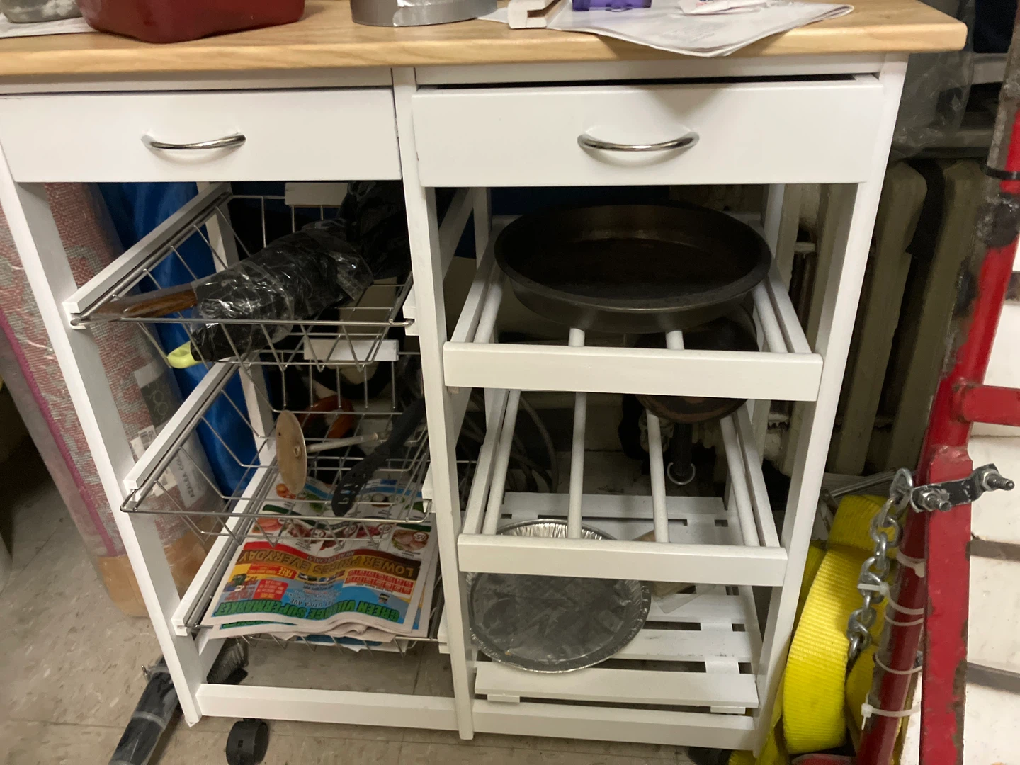 White Kitchen Cart with Wooden Top