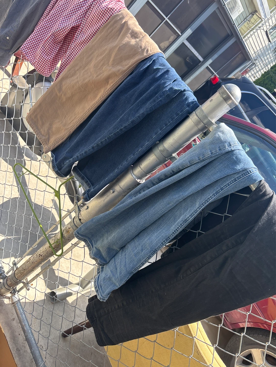 Garage sale Dress shirts and pants . Shorts $1