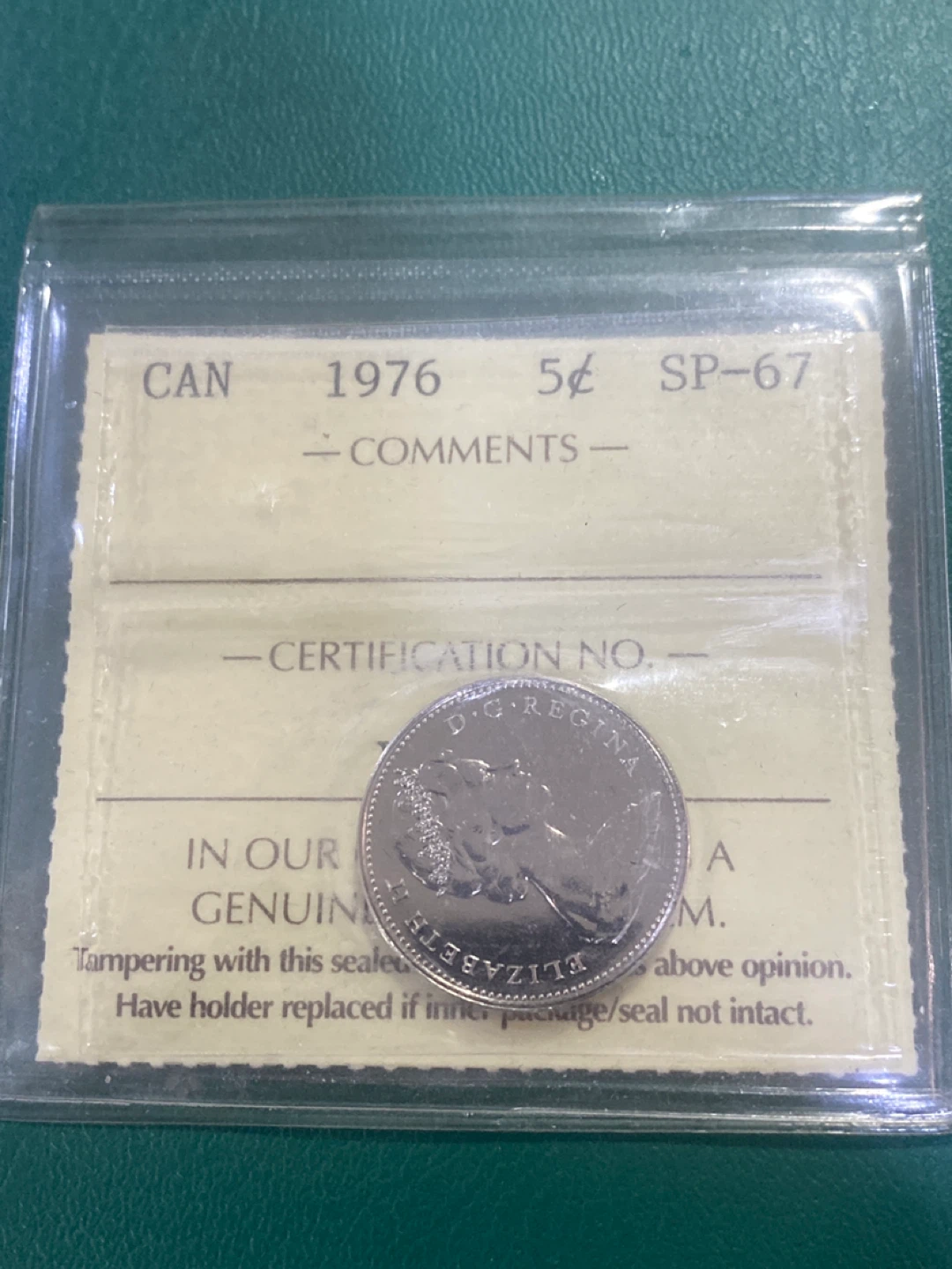 1976 Canada 5 Cent Coin SP-67 Certified - photo 4