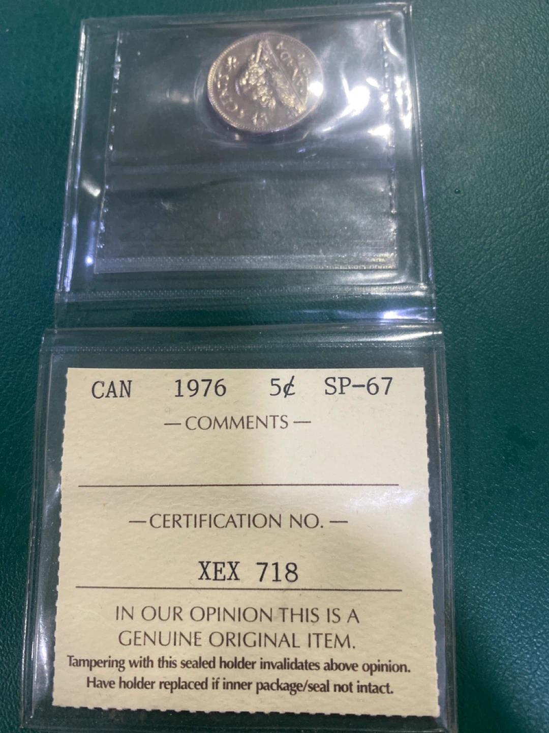 1976 Canada 5 Cent Coin SP-67 Certified - photo 3