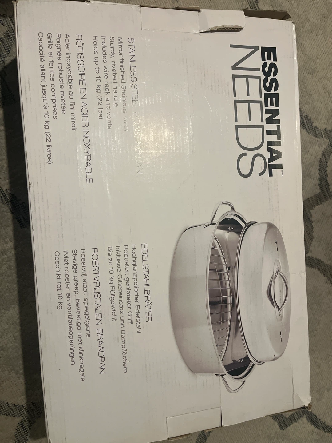 Essential Needs Stainless Steel Roasting Pan with Lid