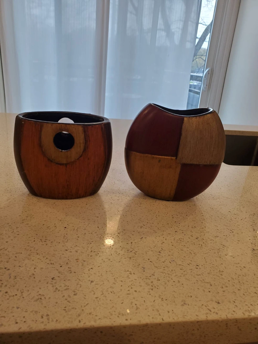 Set of 2 Decorative Vases - Wood