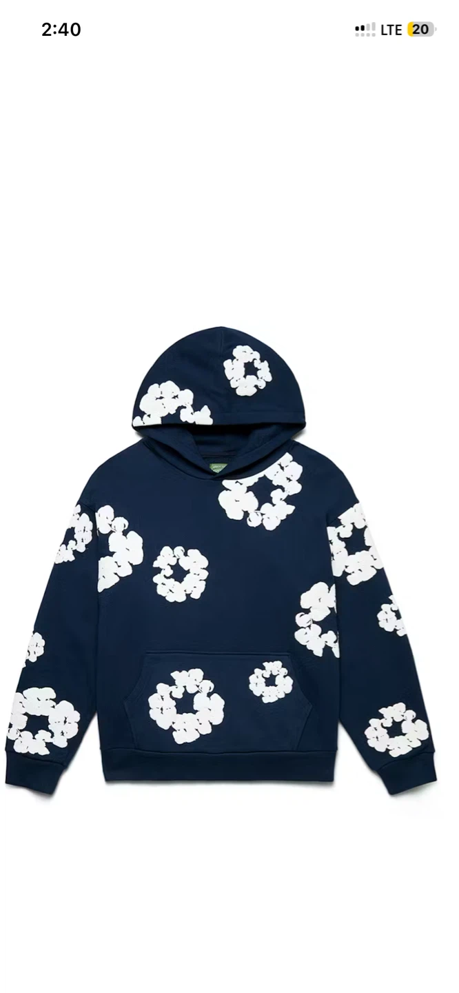 Navy Blue Hoodie with White Floral Print